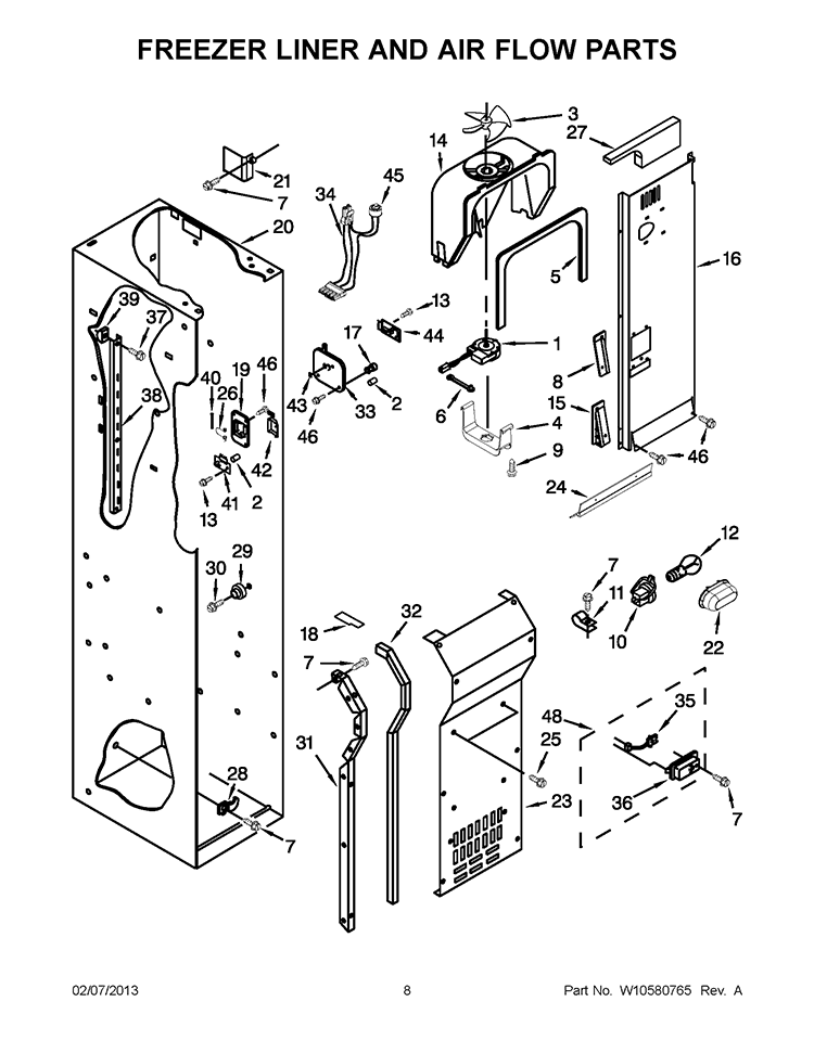 FREEZER LINER AND AIR FLOW PARTS Diagram and Parts List for KSSC48QVS05  KitchenAid Refrigerator