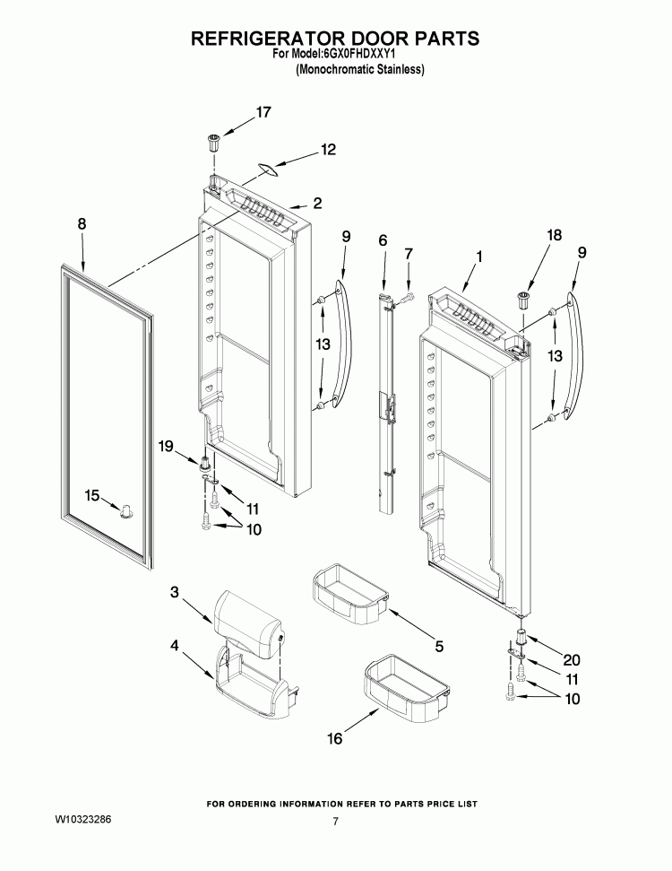 REFRIGERATOR DOOR PARTS Diagram and Parts List for 6GX0FHDXXY1  Whirlpool Refrigerator