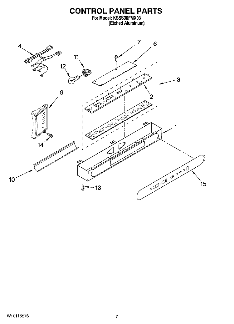 CONTROL PANEL PARTS Diagram and Parts List for KSSS36FMX03  KitchenAid Refrigerator