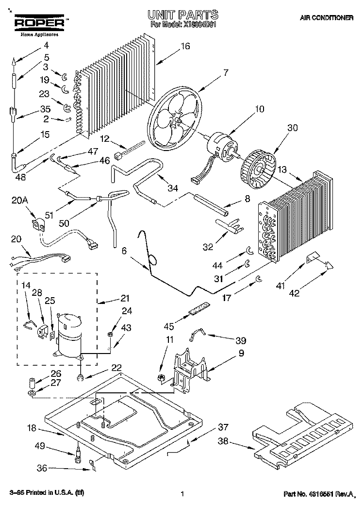 UNIT, LITERATURE Diagram and Parts List for X18004D01  Roper Air Conditioner