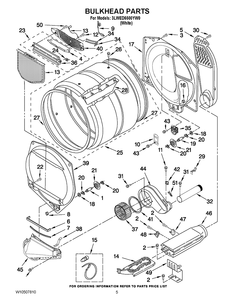 BULKHEAD PARTS Diagram and Parts List for 3LWED5500YW0  Whirlpool Dryer