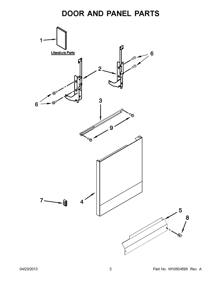 DOOR AND PANEL PARTS Diagram and Parts List for WDF110PABB0  Whirlpool Dishwasher
