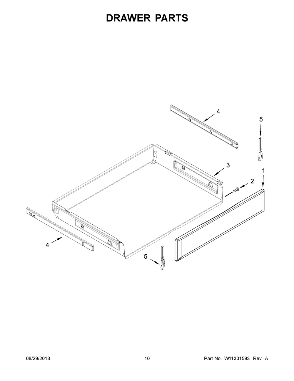 Drawer Parts Diagram and Parts List for KFEG500EBS3  Whirlpool Range