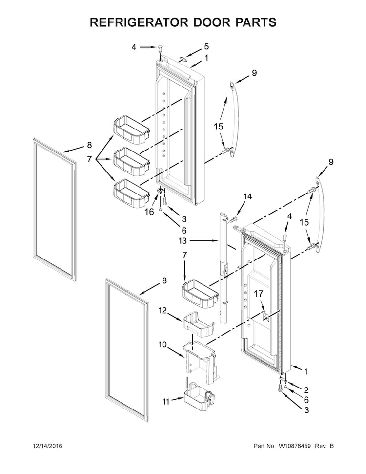 Refrigerator Door Parts Diagram and Parts List for WRF560SMYB05  Whirlpool Refrigerator