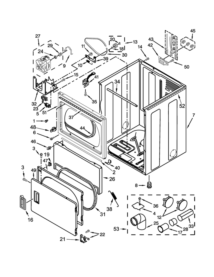 Cabinet Parts Diagram and Parts List for 4KWED4900BW1  Whirlpool Dryer