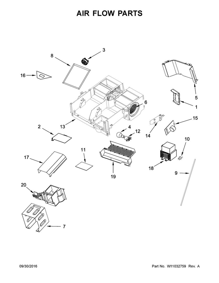 Air Flow Parts Diagram and Parts List for WMH73521CS4  Whirlpool Microwave
