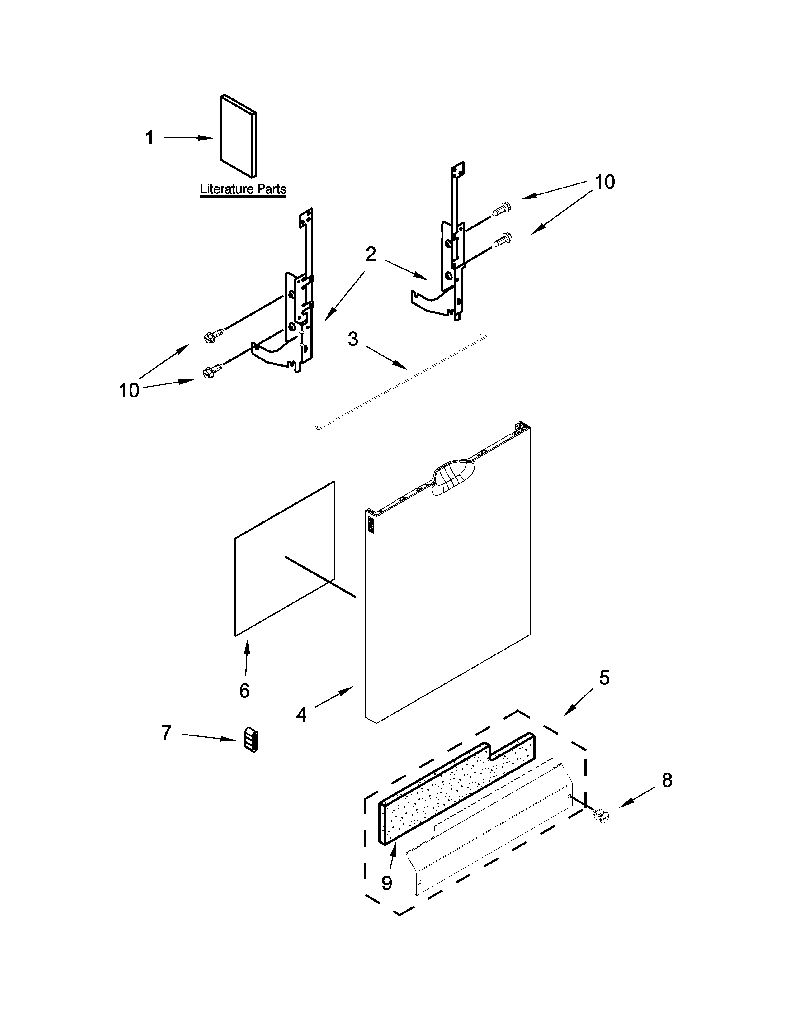 Door And Panel Parts Diagram and Parts List for IUD7070DS3  Whirlpool Dishwasher