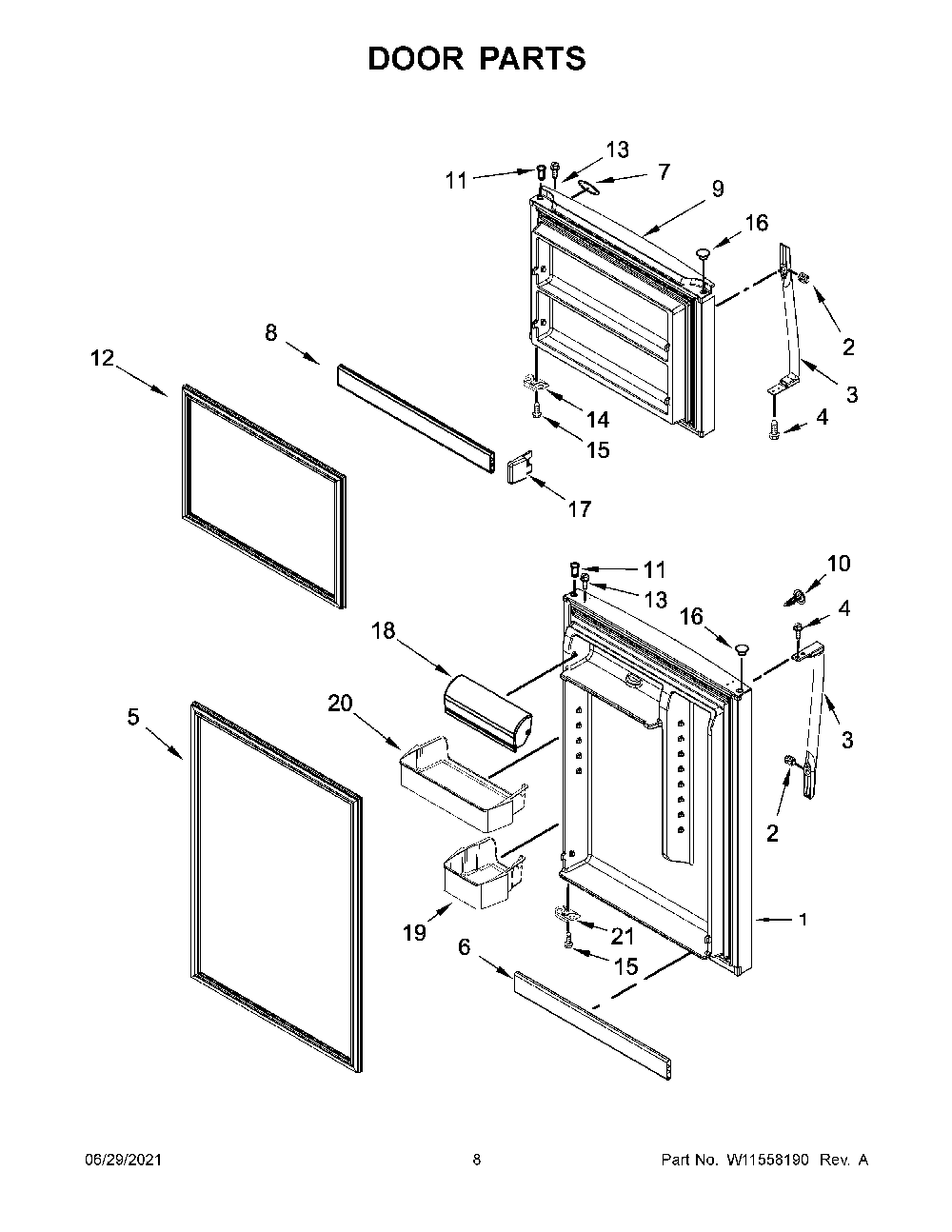 05 - Door Parts Diagram and Parts List for WRT519SZDG04  Whirlpool Refrigerator