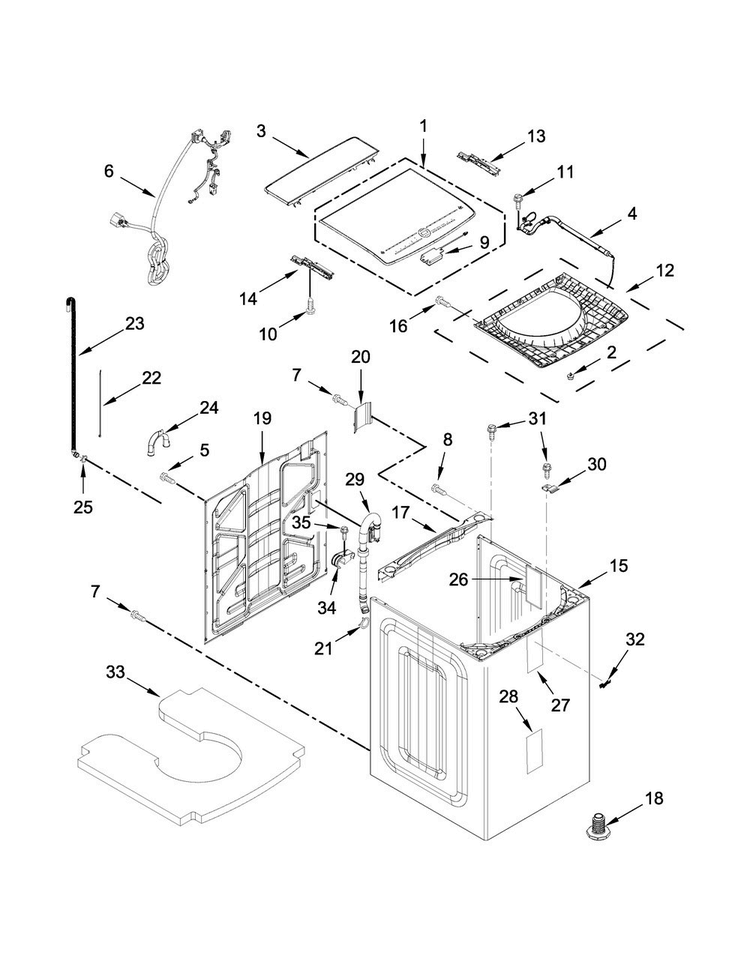 Lid And Cabinet Parts Diagram and Parts List for WTW9500EW0  Whirlpool Washer