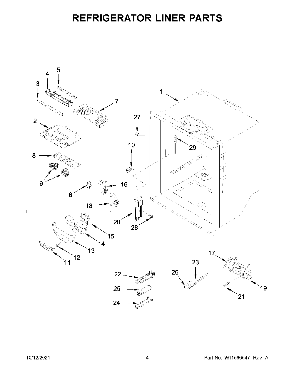 Refrigerator Liner Parts Diagram and Parts List for KRFC302ESS06  KitchenAid Refrigerator