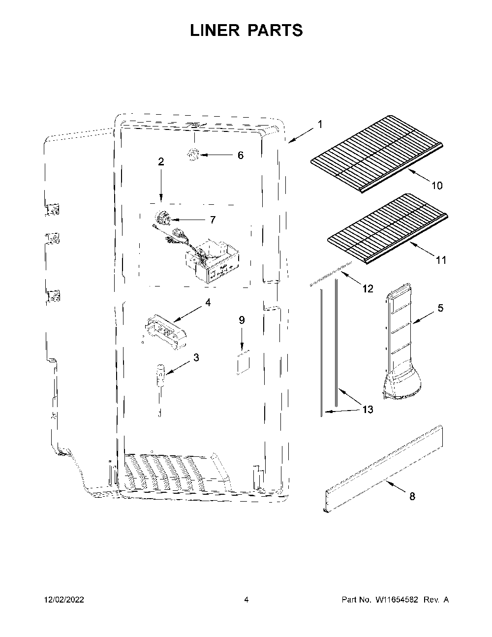 Liner parts Diagram and Parts List for WZF57R16FW09  Whirlpool Freezer