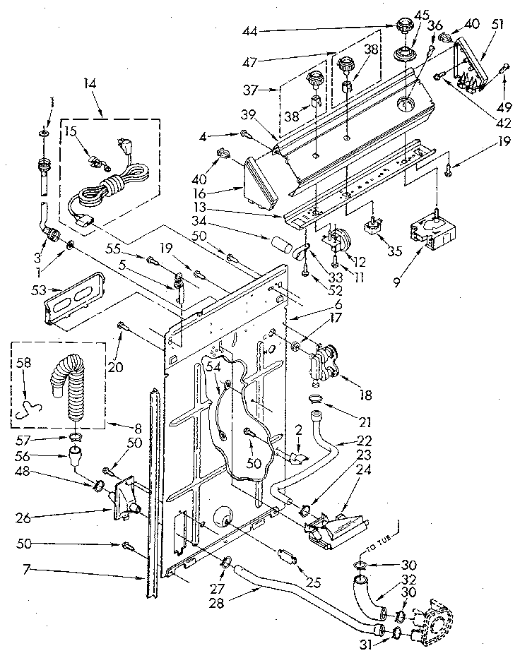 Controls And Rear Panel Diagram and Parts List for LA5300XSN2  Whirlpool Washer