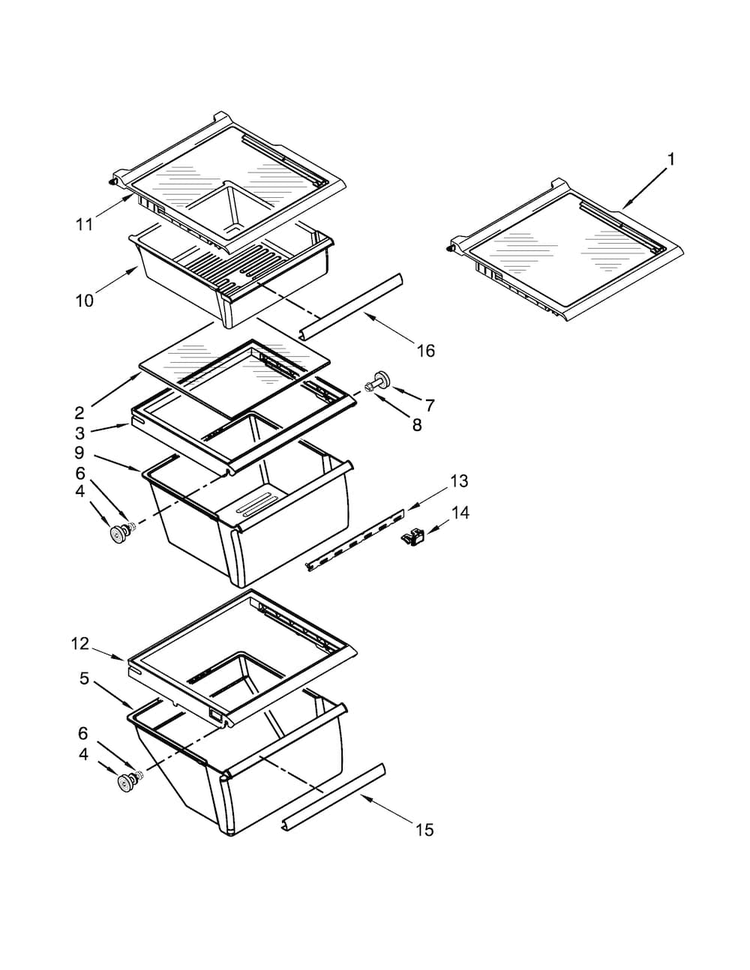 Refrigerator Shelf Parts Diagram and Parts List for 10651799412  Kenmore Refrigerator