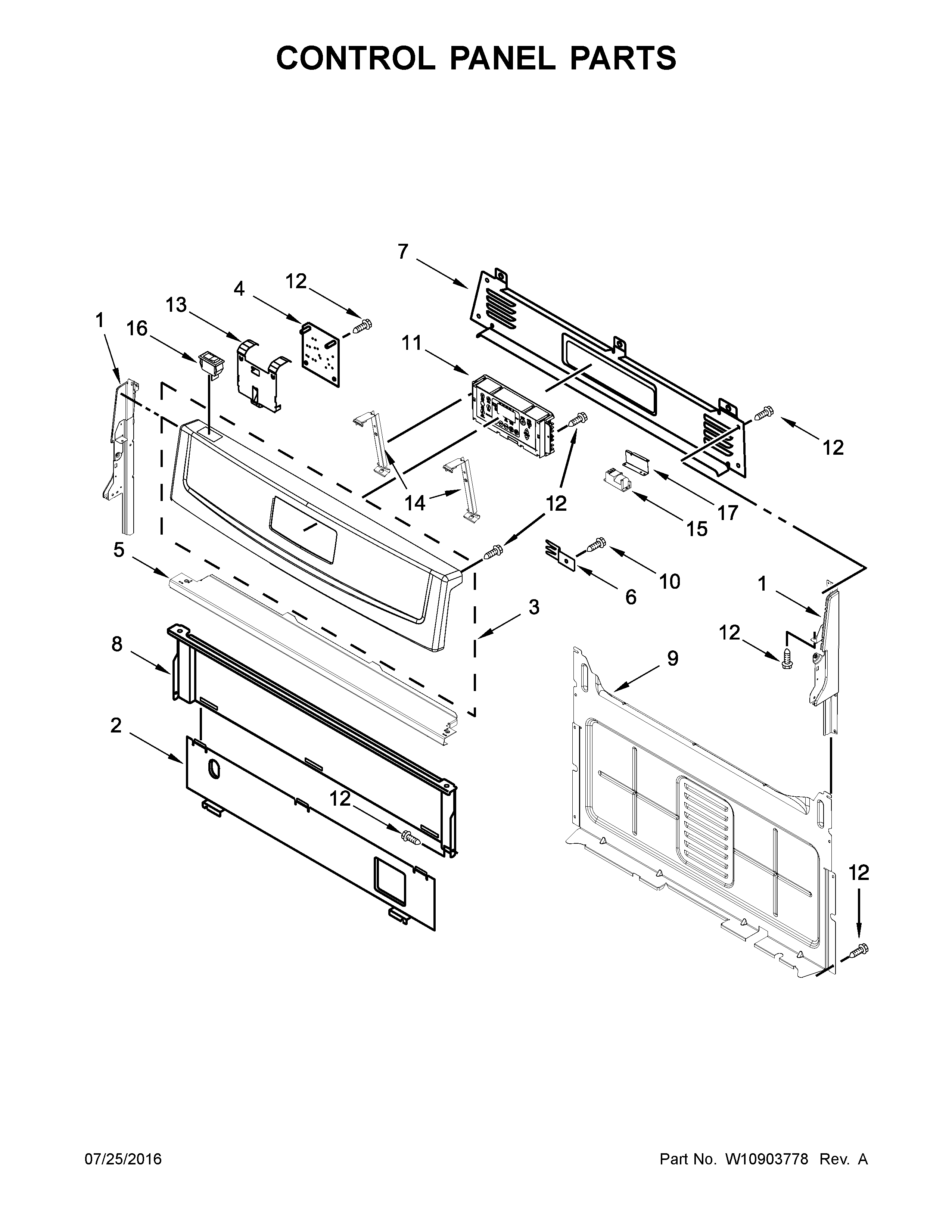 Control Panel Parts Diagram and Parts List for IGS505DS1  Whirlpool Range