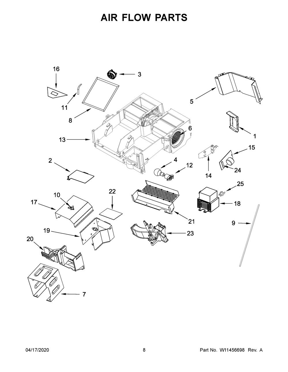 Air Flow Parts Diagram and Parts List for YWMH76719CZ3  Whirlpool Microwave Oven Combo