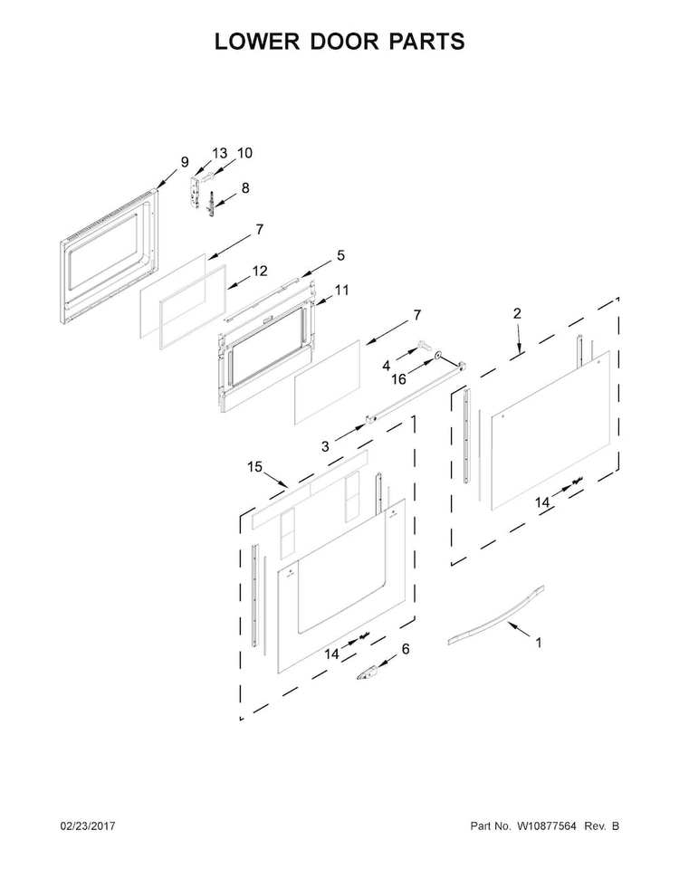 Lower Door Parts Diagram and Parts List for WGG745S0FE00  Whirlpool Range