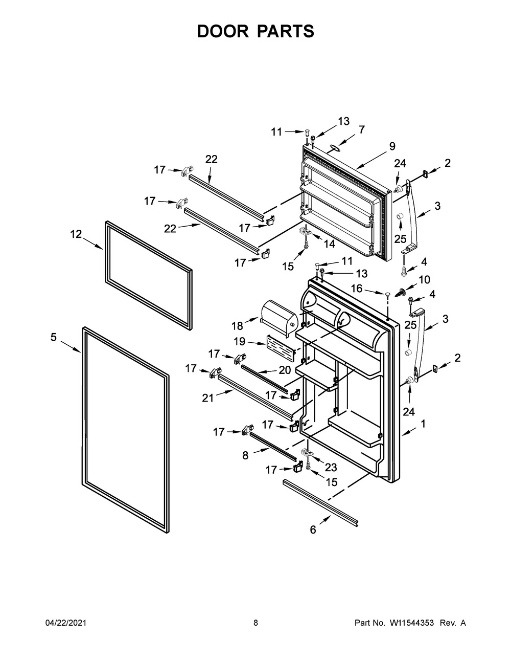 Door Parts Diagram and Parts List for WRT148FZDB03  Whirlpool Refrigerator