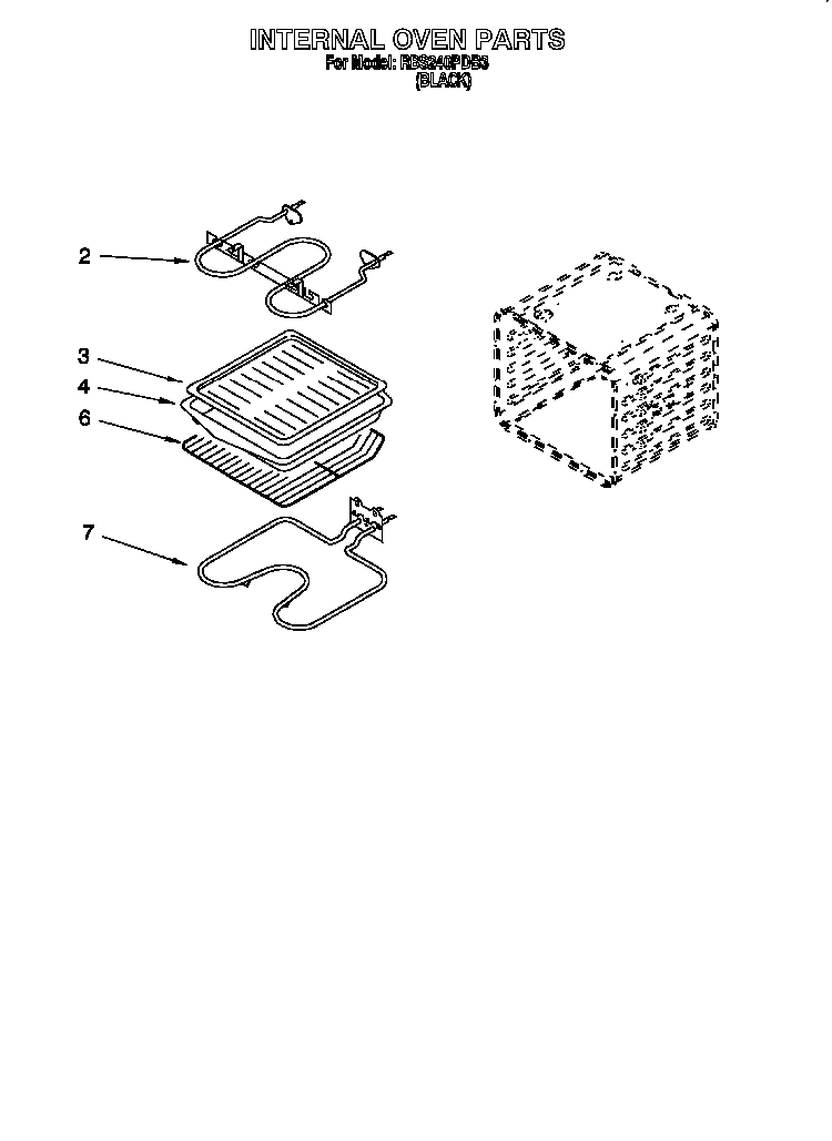 Internal Oven Diagram and Parts List for RBS240PDB0  Whirlpool Wall Oven