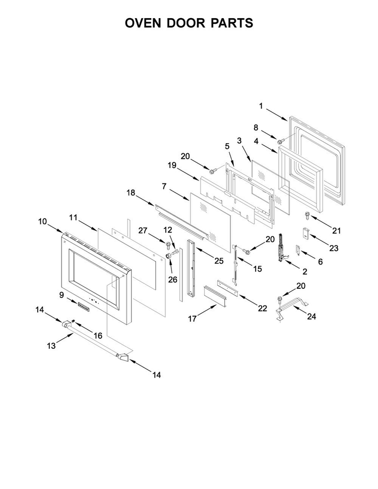 Oven Door Parts Diagram and Parts List for KDRS407VSS05  KitchenAid Range