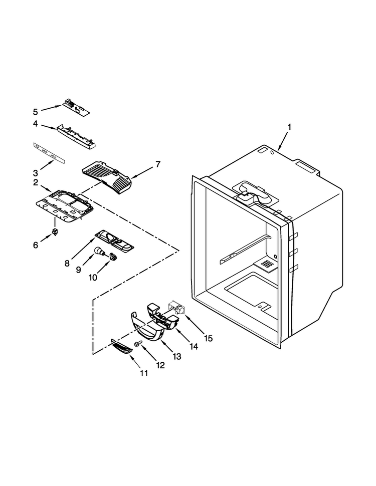 Refrigerator Liner Parts Diagram and Parts List for WRB329LFBM00  Whirlpool Refrigerator