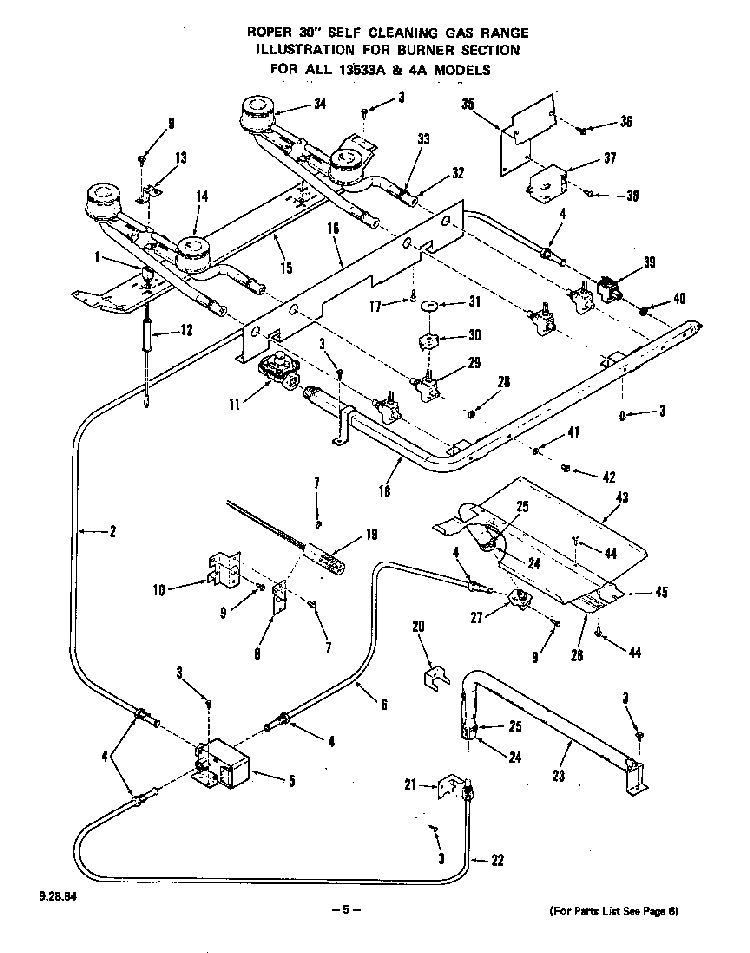 Burner Diagram and Parts List for 1353*4A  Roper Range