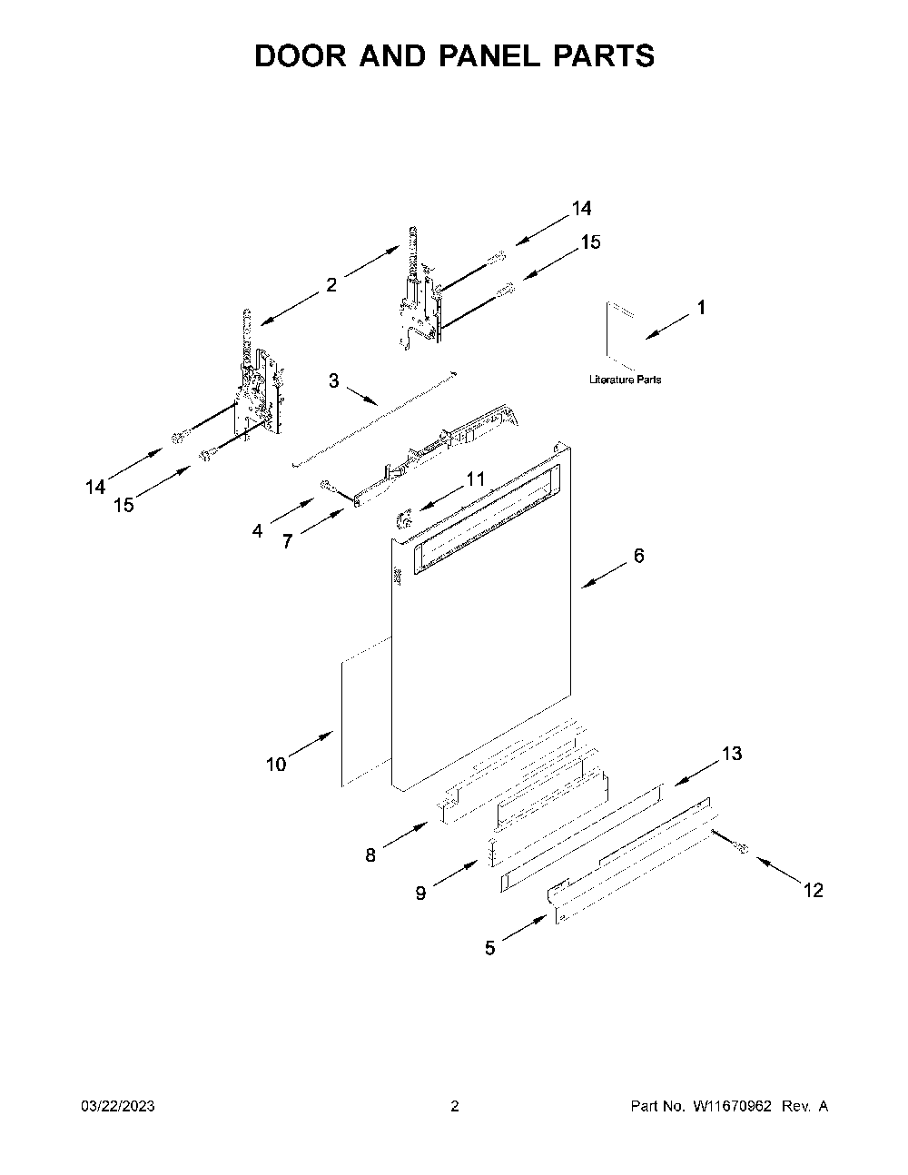 Door And Panel Parts Diagram and Parts List for KDPM804KPS1  KitchenAid Dishwasher
