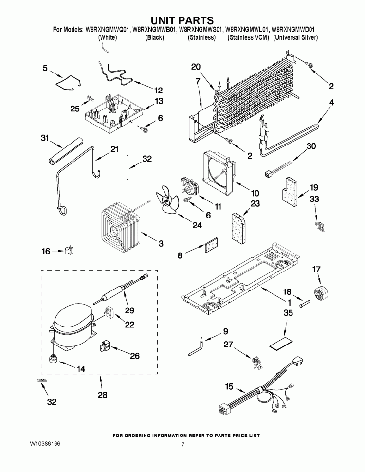 UNIT PARTS Diagram and Parts List for W8RXNGMWL01  Whirlpool Refrigerator
