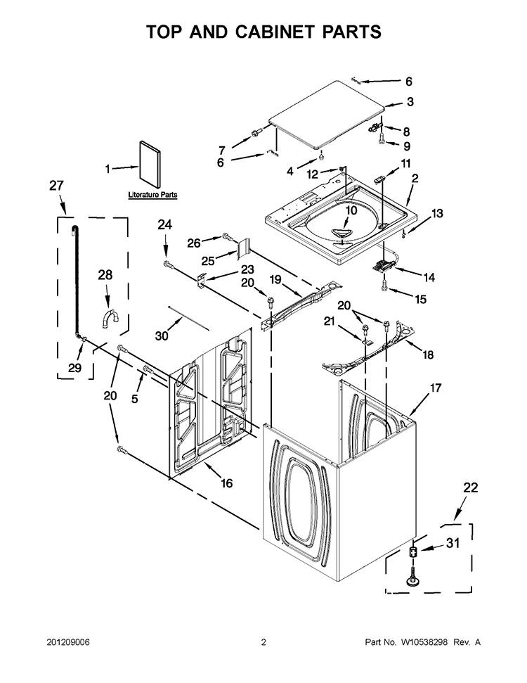 TOP AND CABINET PARTS Diagram and Parts List for WTW4930XW3  Whirlpool Washer