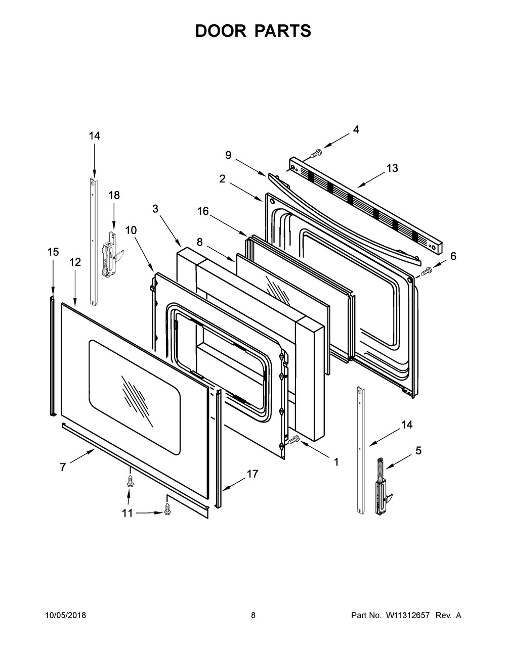 Door Parts Diagram and Parts List for WFC310S0EB3  Whirlpool Range