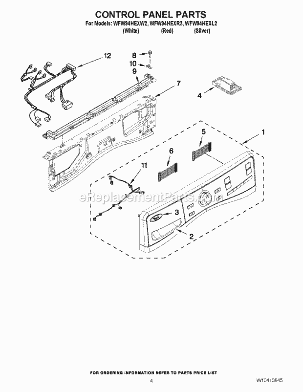 CONTROL PANEL PARTS Diagram and Parts List for WFW94HEXW2  Whirlpool Washer