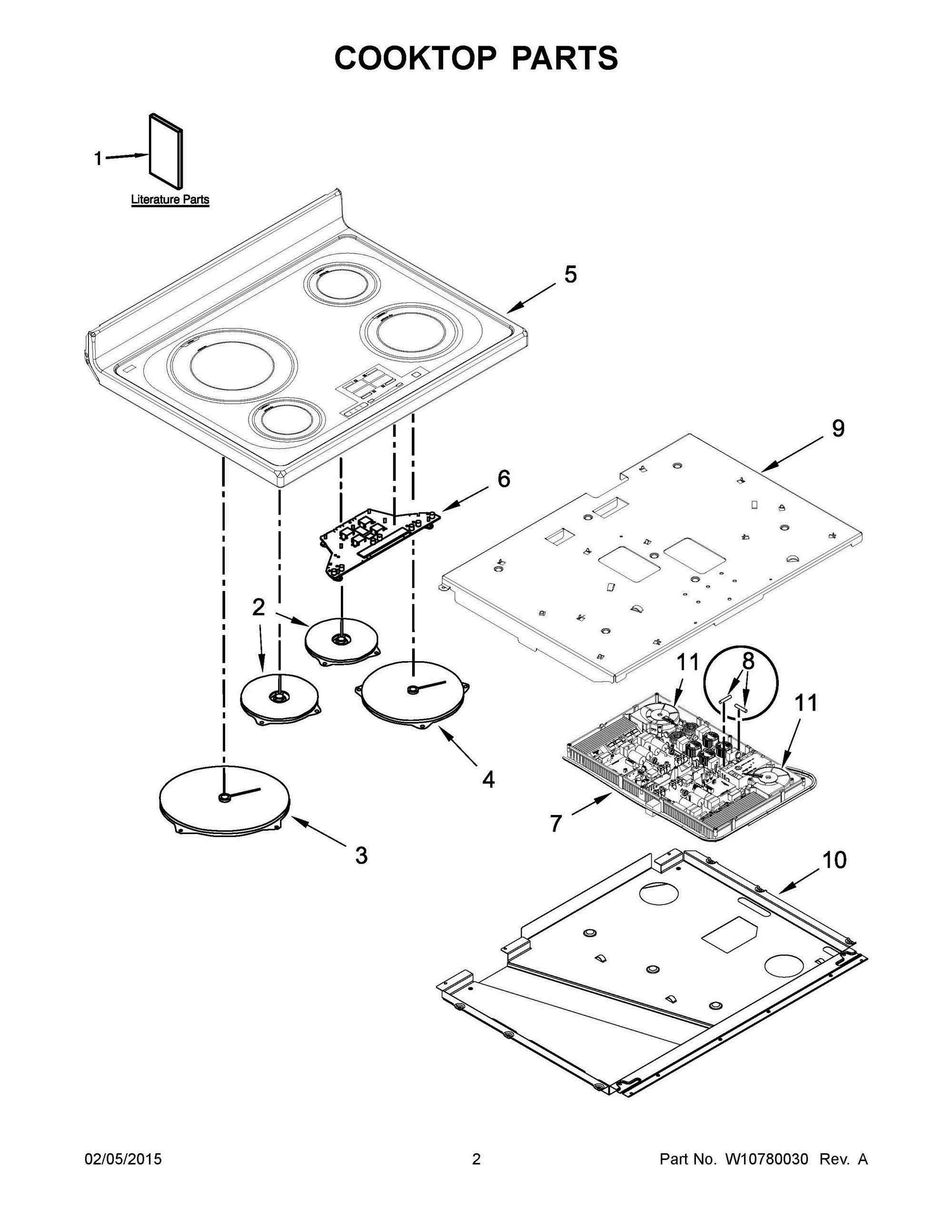 02 - COOKTOP PARTS Diagram and Parts List for YKFID500ESS0  Whirlpool Range