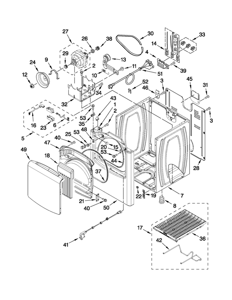 Cabinet Parts Diagram and Parts List for 110C67042801  Kenmore Dryer