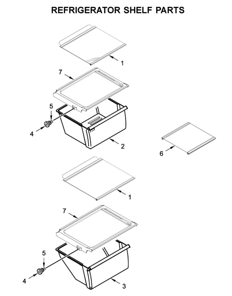 Refrigerator Shelf Parts Diagram and Parts List for WRS315SDHZ04  Whirlpool Refrigerator
