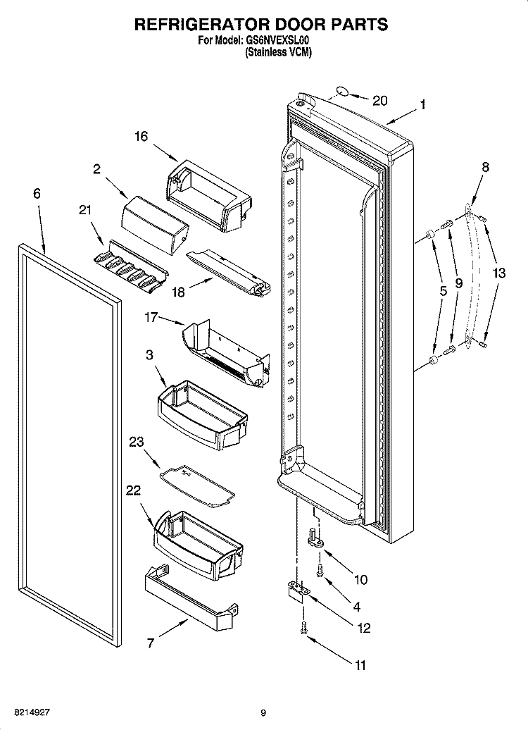 REFRIGERATOR DOOR PARTS Diagram and Parts List for GS6NVEXSL00  Whirlpool Refrigerator