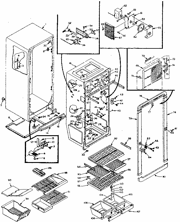 Cabinet Section Diagram and Parts List for 106M12FL-F  Kenmore Refrigerator