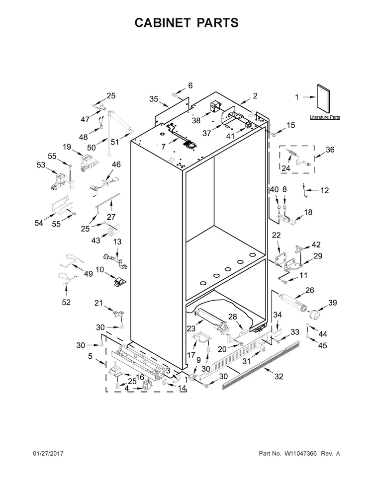 Cabinet Parts Diagram and Parts List for KBBR306ESS01  KitchenAid Refrigerator