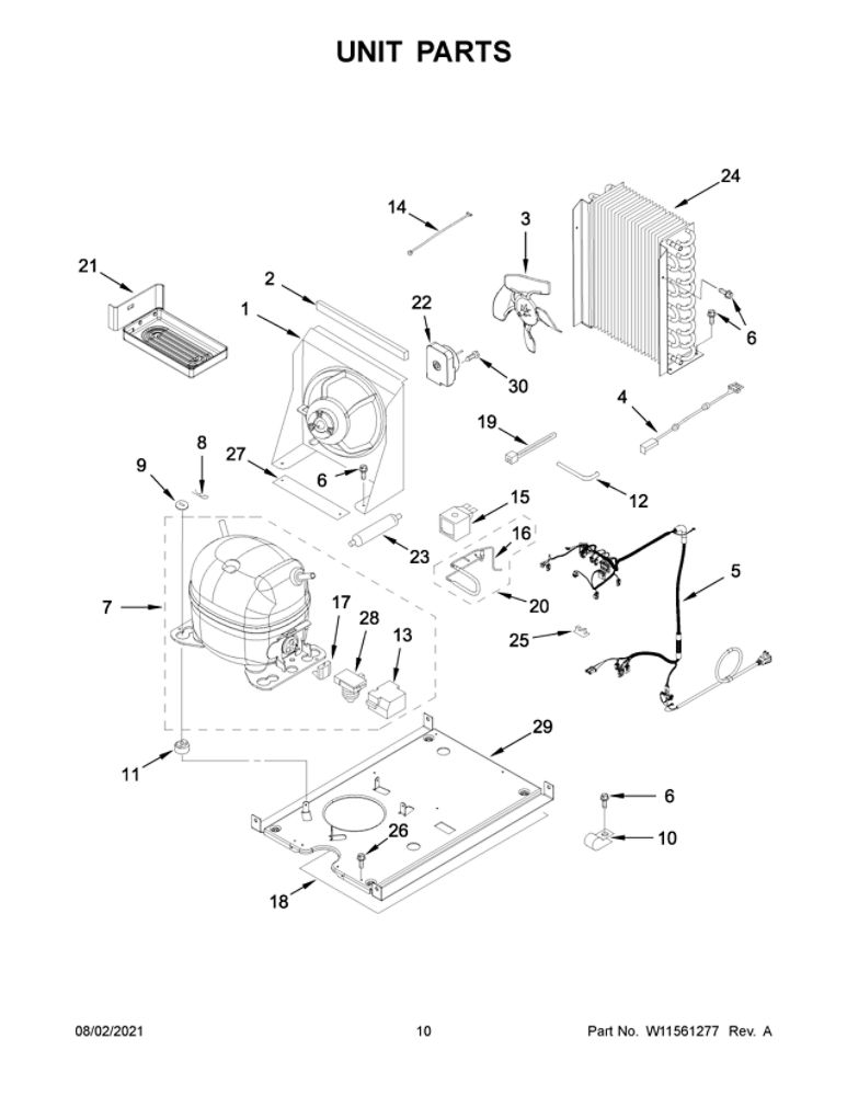 Unit Parts Diagram and Parts List for WUI75X15HW01  Whirlpool Ice Maker