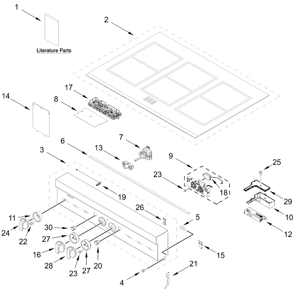 Cooktop And Control Panel Parts Diagram and Parts List for JPIFC736RM00  Whirlpool Range