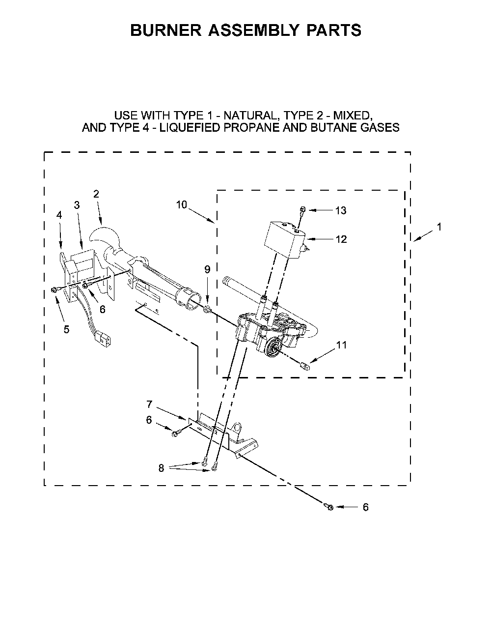 Burner assembly parts Diagram and Parts List for 110C72442512  Kenmore Dryer