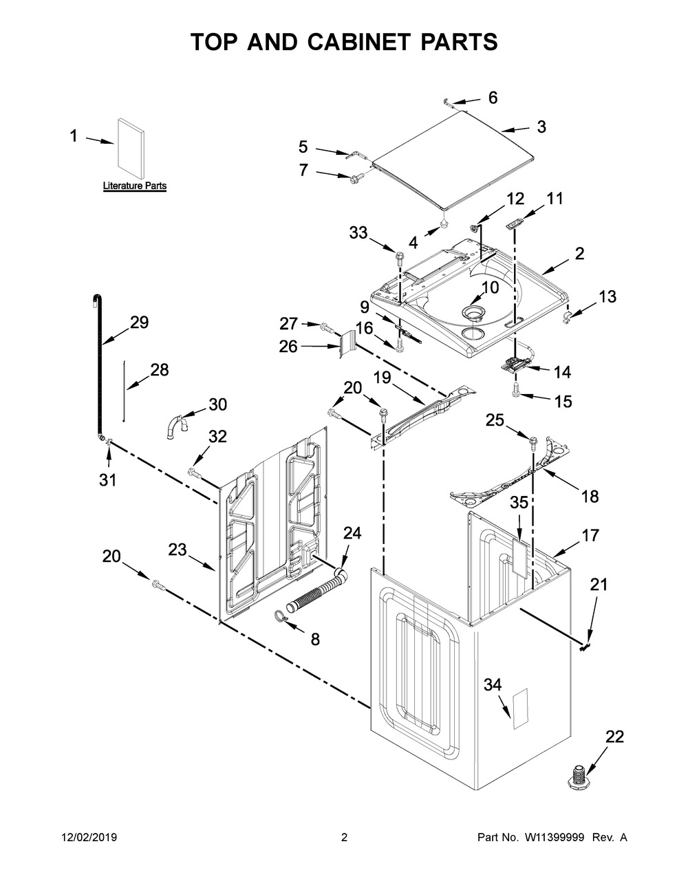 Top And Cabinet Parts Diagram and Parts List for WTW8500DW6  Whirlpool Washer