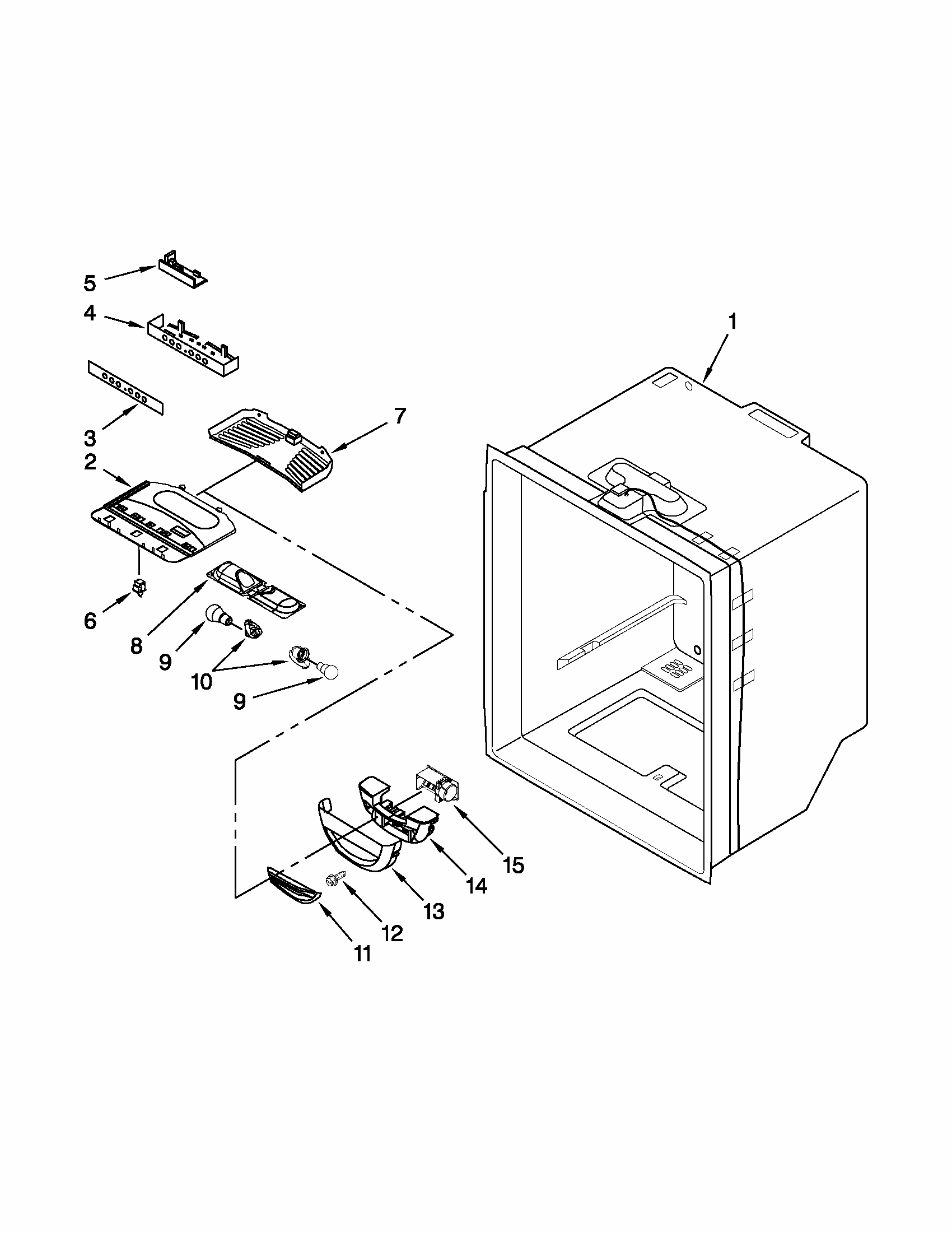 Refrigerator Liner Parts Diagram and Parts List for 59669969013  Kenmore Refrigerator