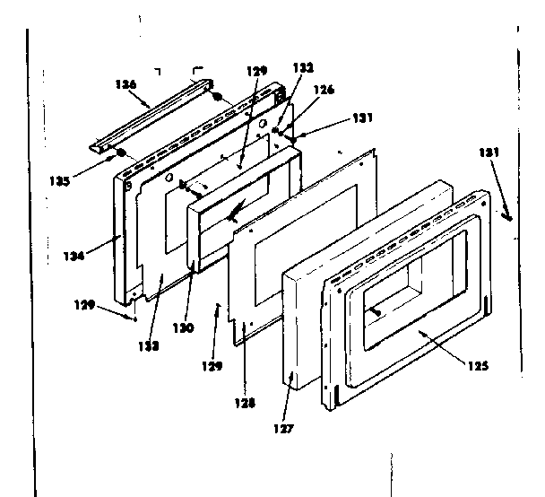 Oven Door Parts Diagram and Parts List for 1554527300  Kenmore Range
