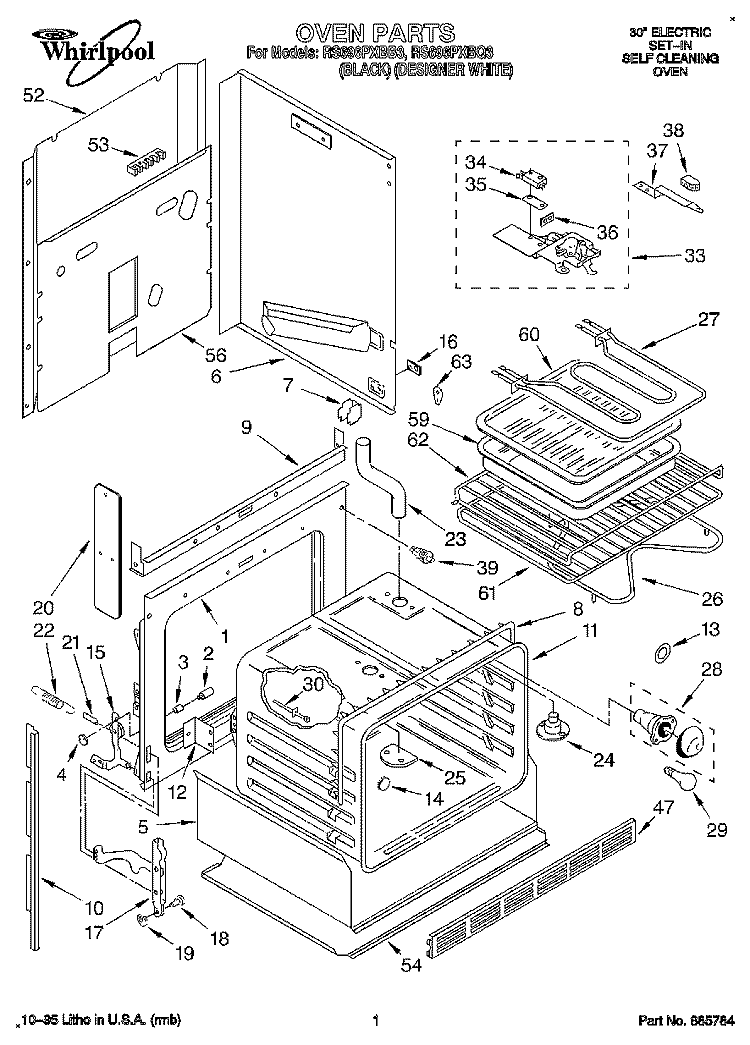 OVEN Diagram and Parts List for RS696PXBB3  Whirlpool Range