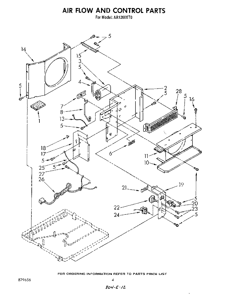 AIRFLOW AND CONTROL Diagram and Parts List for AR1200XT0  Whirlpool Air Conditioner