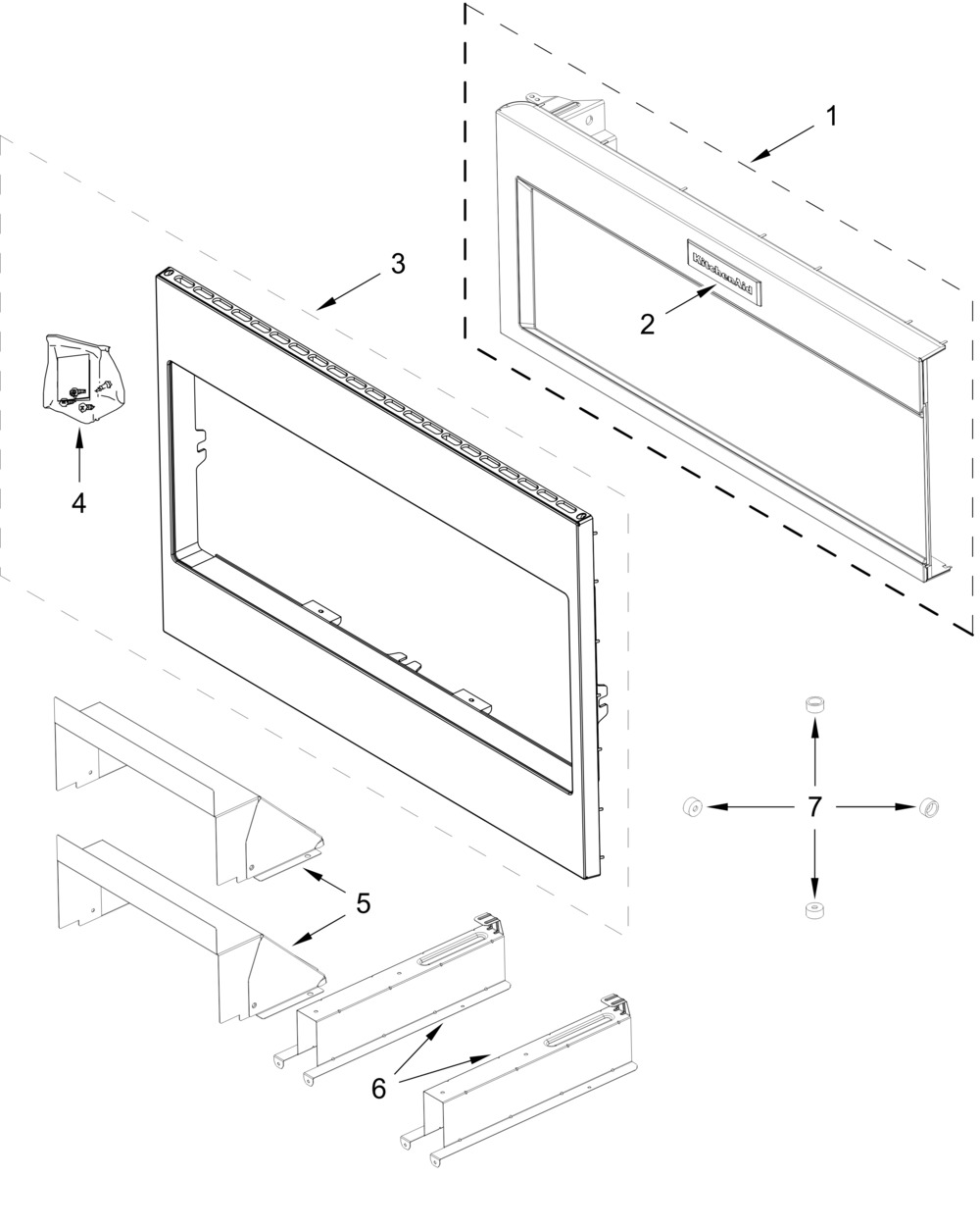Door And Trim Parts Diagram and Parts List for KMBT5511KSS02  Whirlpool Microwave