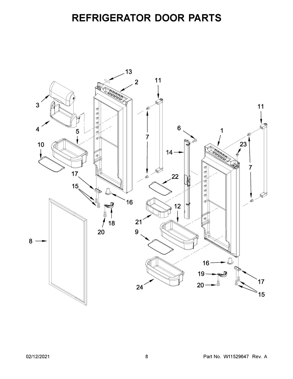 Refrigerator Door Parts Diagram and Parts List for KRFF302EWH03  Whirlpool Refrigerator