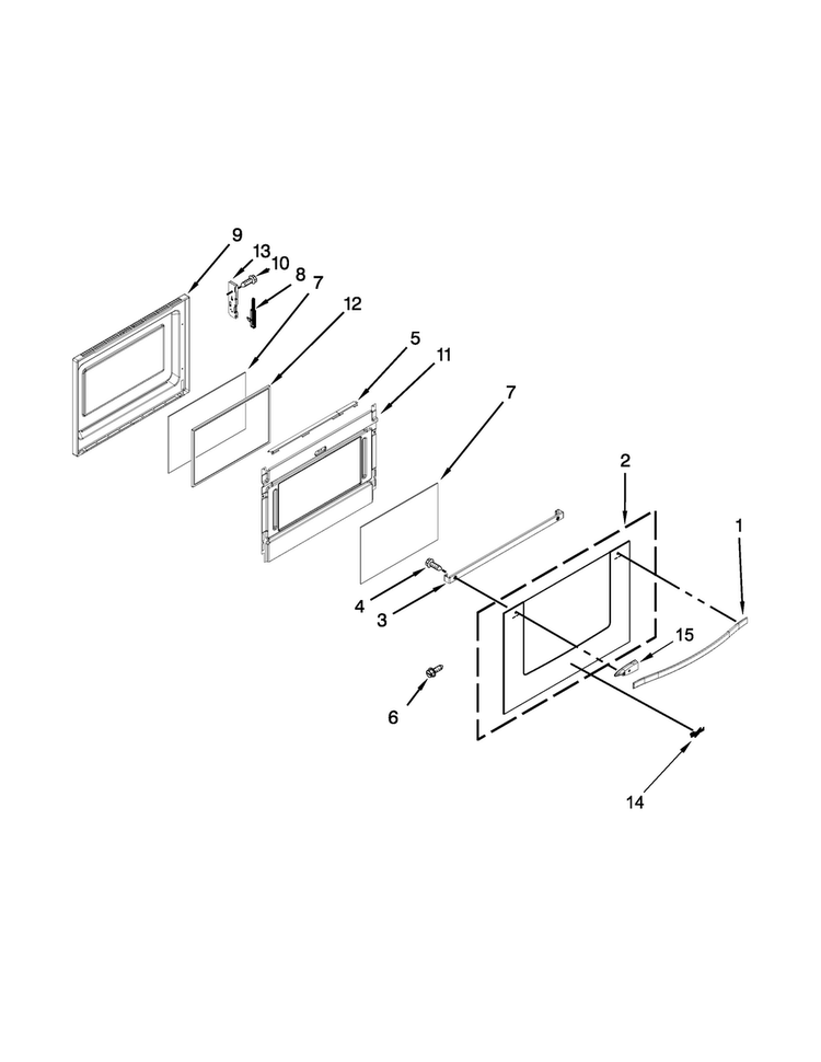Lower Door Parts Diagram and Parts List for WGE555S0BB00  Whirlpool Range
