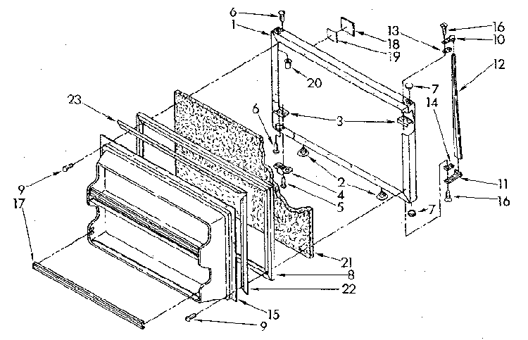 Freezer Door Diagram and Parts List for ET18JKXSM04  Whirlpool Refrigerator