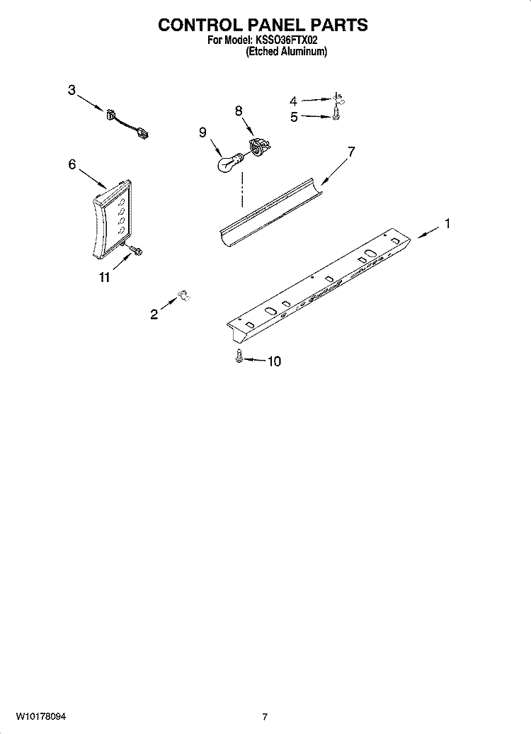CONTROL PANEL PARTS Diagram and Parts List for KSSO36FTX02  KitchenAid Refrigerator