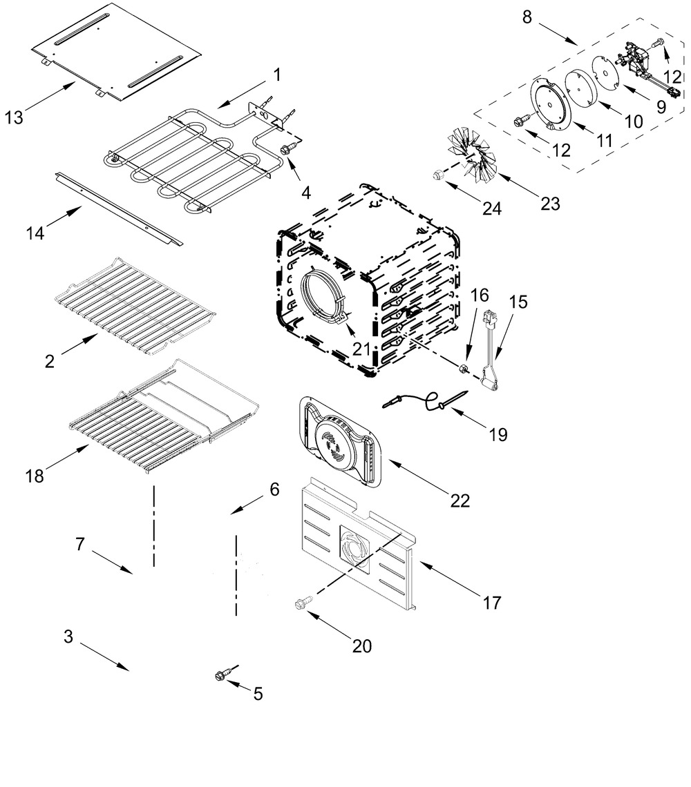 Internal Oven Parts Diagram and Parts List for JOESC530RM00  Whirlpool Wall Oven